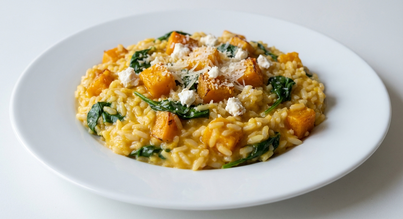 Risotto z dynią, szpinakiem i kozim serem