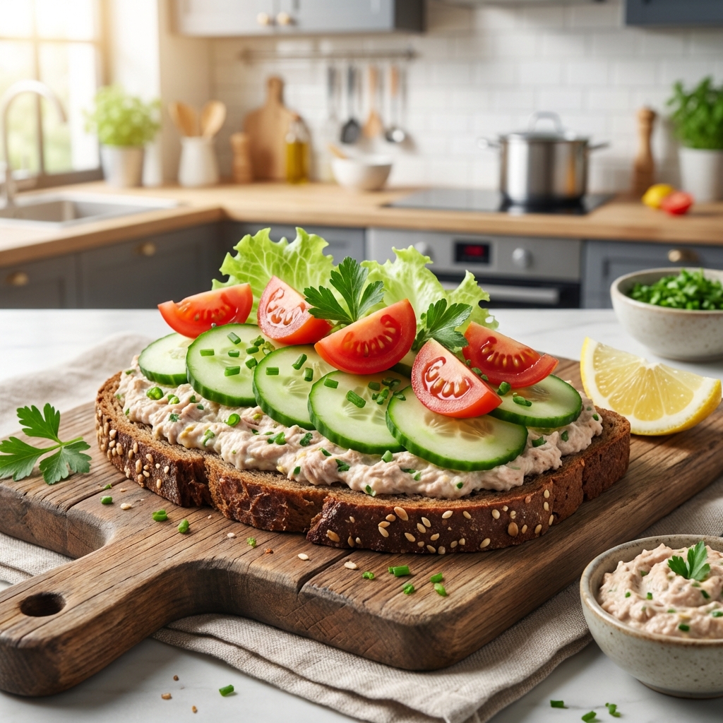Żytnia kanapka z tuńczykiem i ogórkiem
