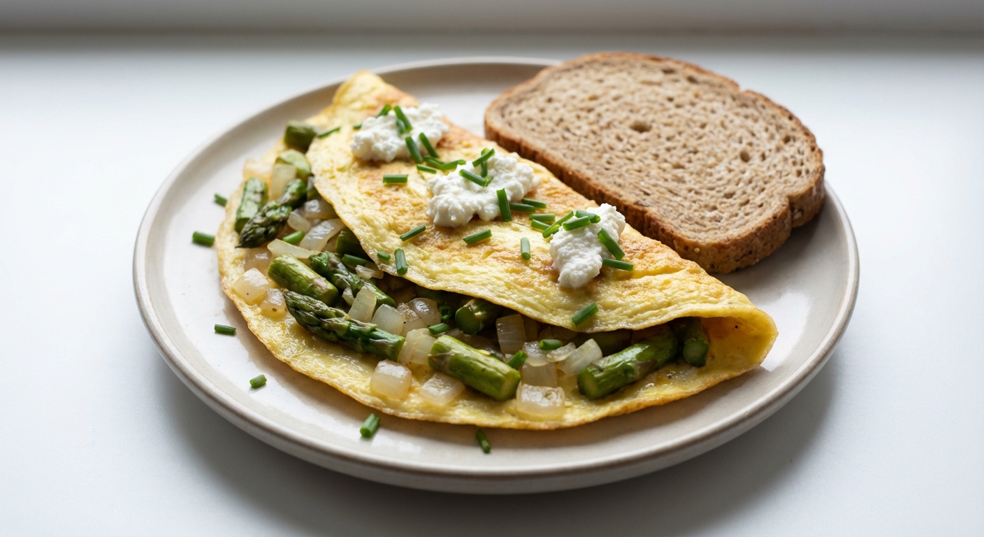 Omlet ze szparagami, ricottą i szczypiorkiem