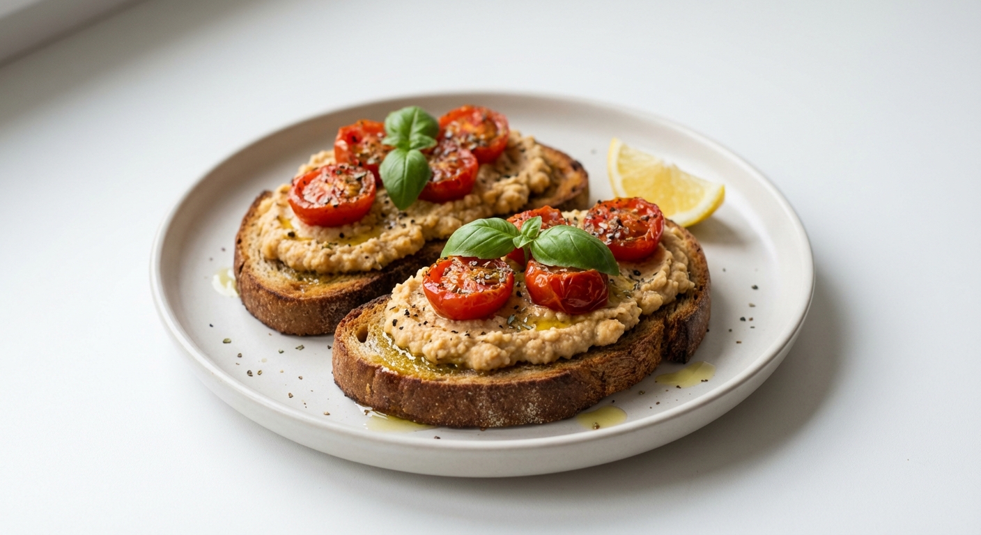Żytnie grzanki z ciecierzycą i pomidorami