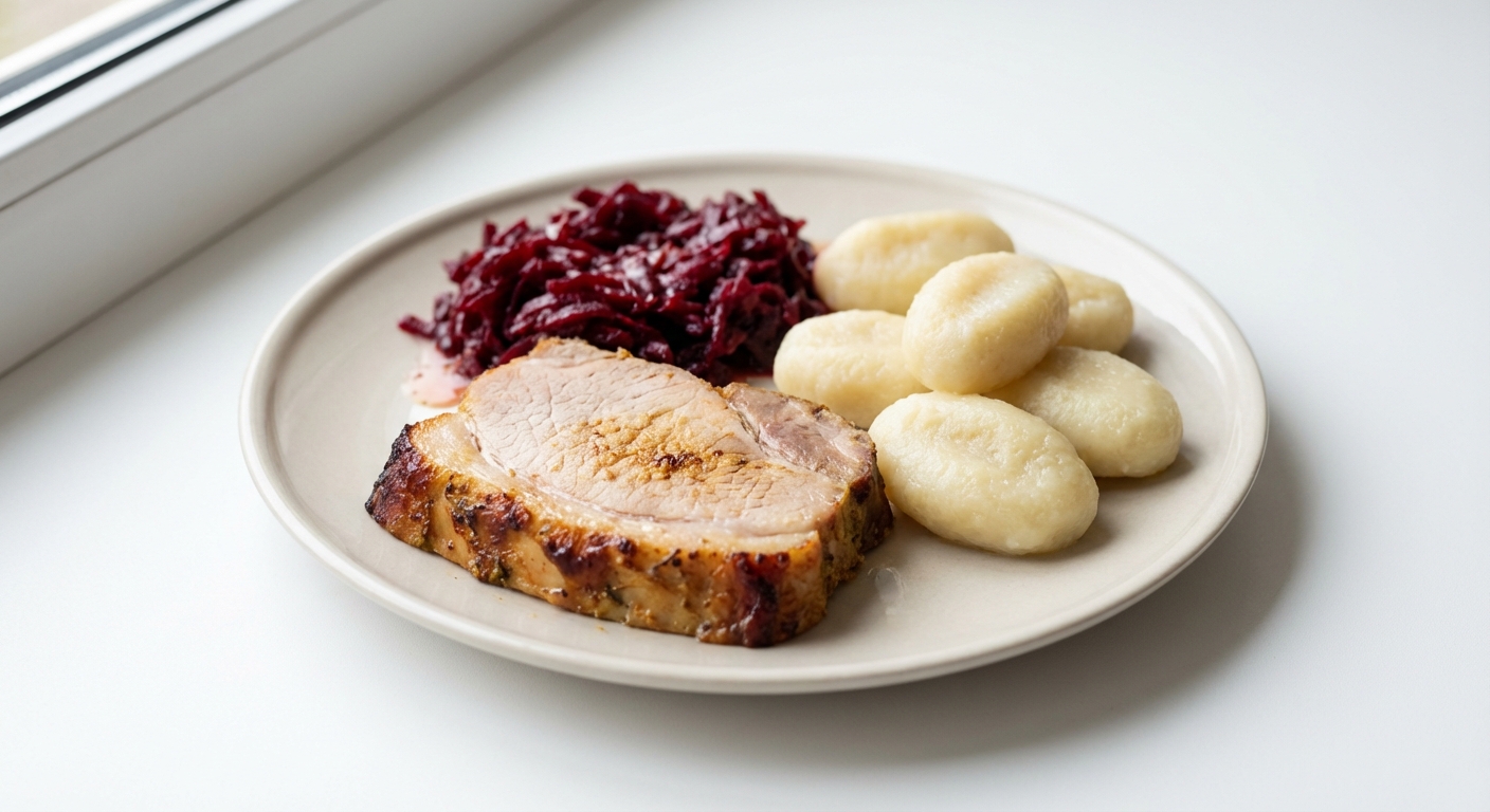 Pieczona Szynka z Buraczkami i Kluskami