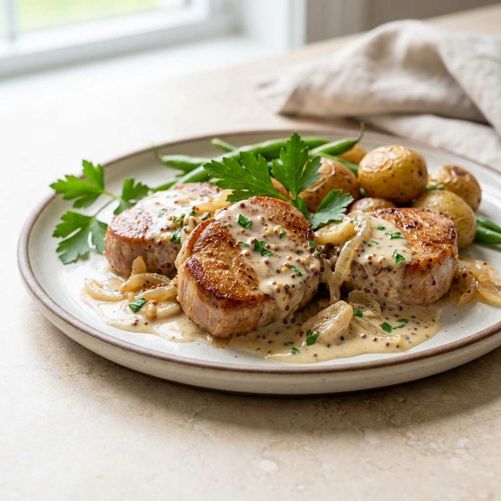 Medaliony Wieprzowe w Sosie Musztardowym