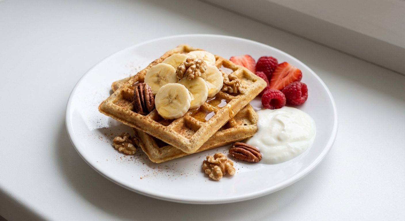 Gofry z Bananami, Orzechami i Miodem