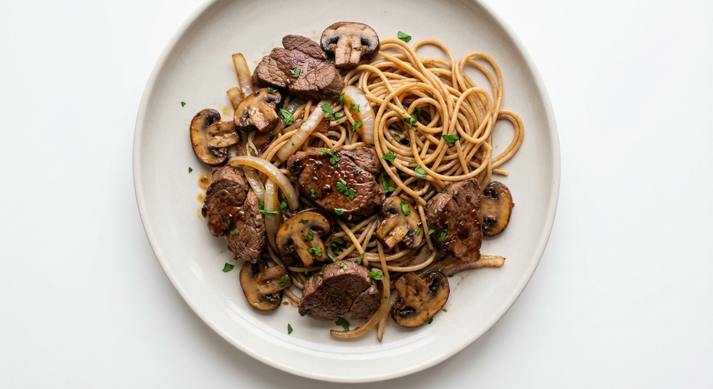 Polędwica z pieczarkami, cebulą i miodem