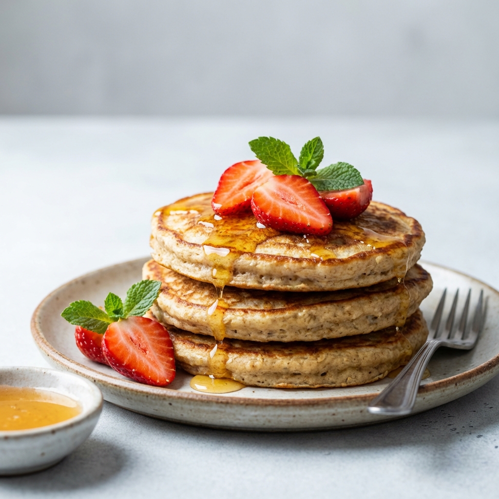 Owsiane Placki z Twarogu, Miodu i Truskawek