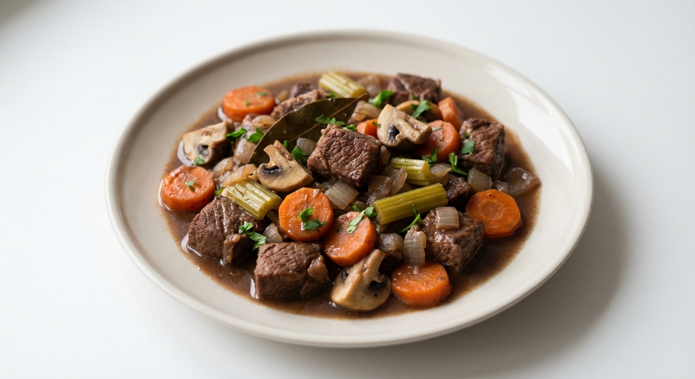 Duszona Wołowina z Warzywami w Winie