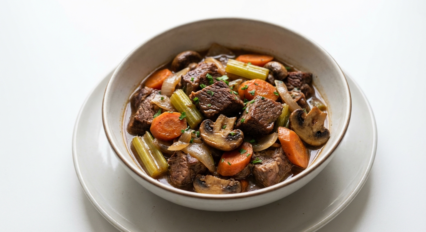 Wołowina Duszona z Warzywami i Pieczarkami