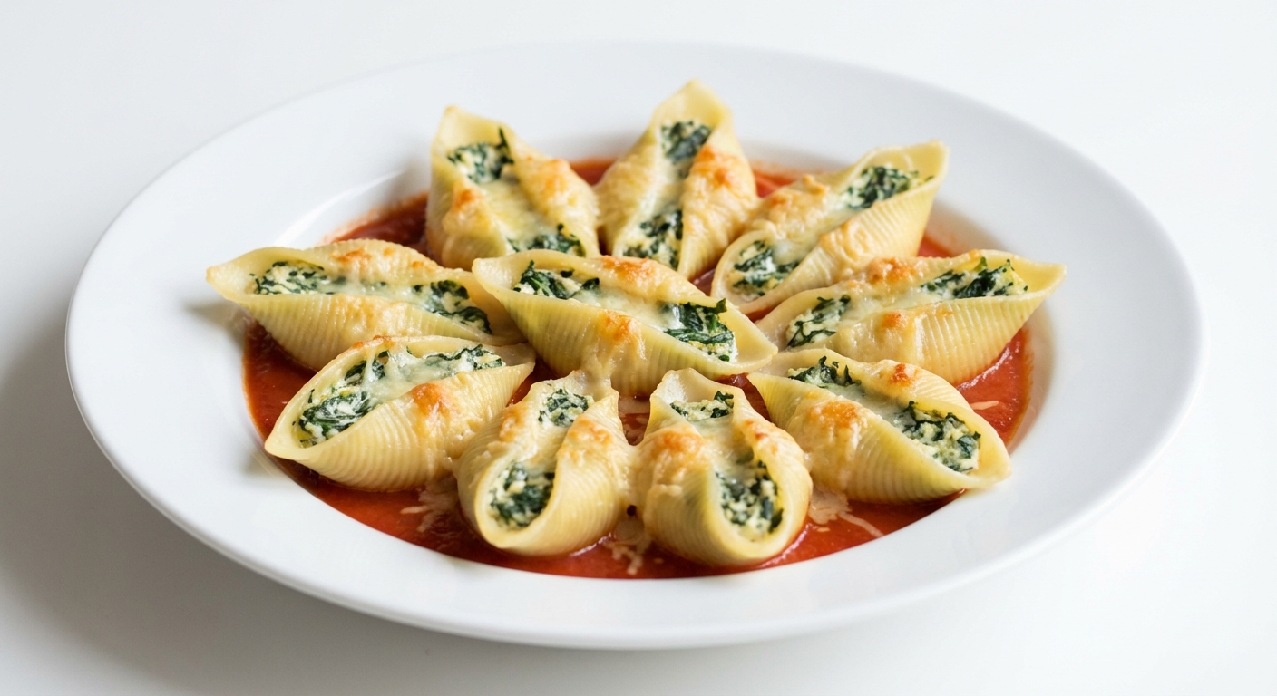 Conchiglioni z Ricottą, Szpinakiem i Parmezanem