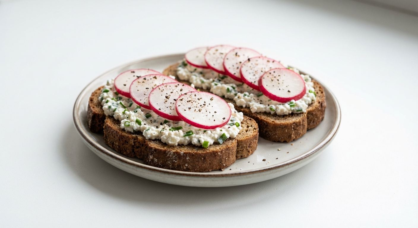 Razowa kanapka z twarogiem i rzodkiewką