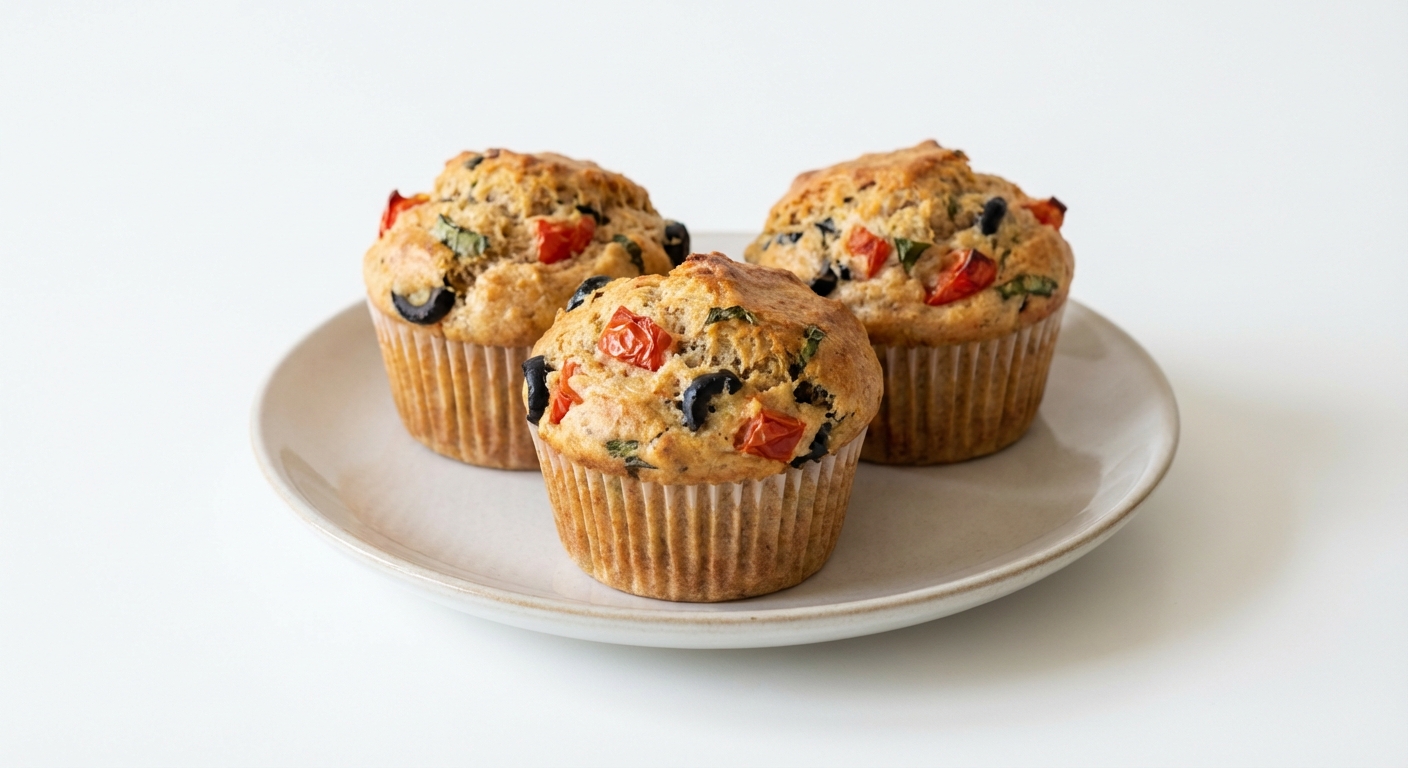 Muffinki z Oliwkami, Pomidorami i Bazylią