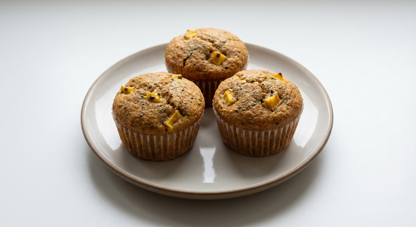 Pełnoziarniste muffinki z chia, mango i marakują