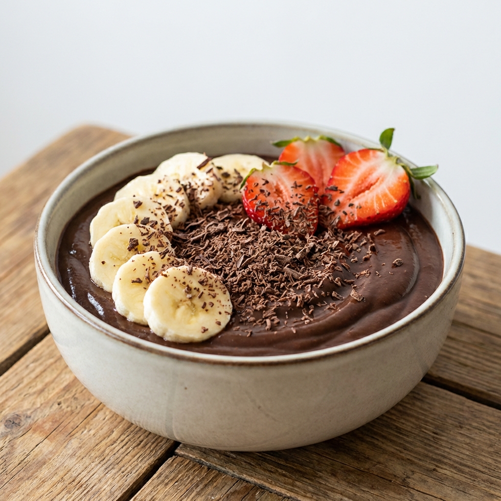 Pudding z bananem, truskawkami i czekoladą