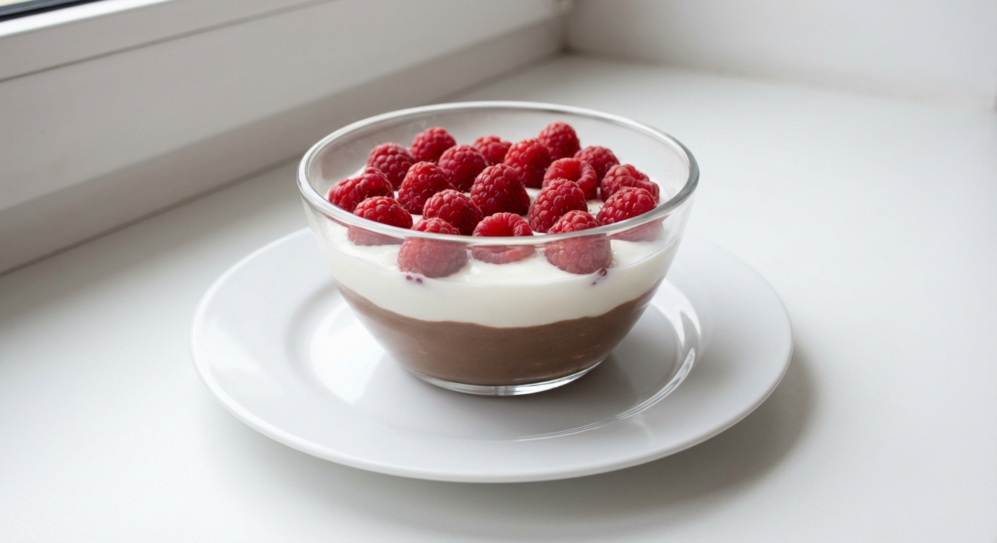 Skyr z puddingiem i malinami