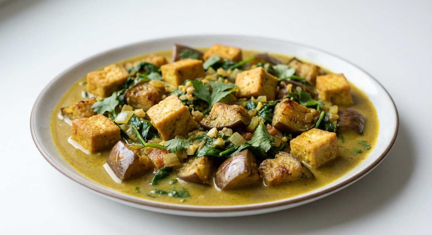 Curry z Tofu, Bakłażana i Szpinaku
