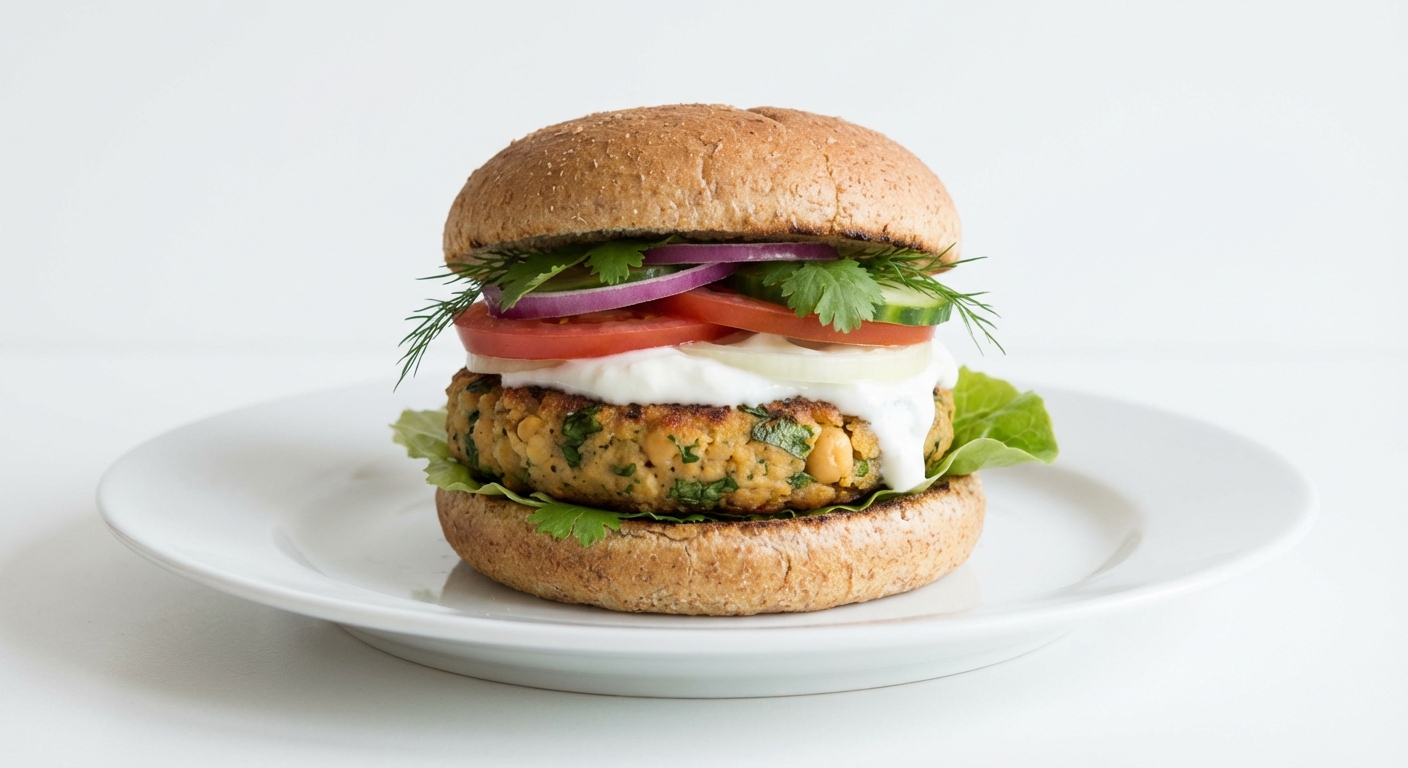 Pełnoziarnisty burger z ciecierzycy i kolendry