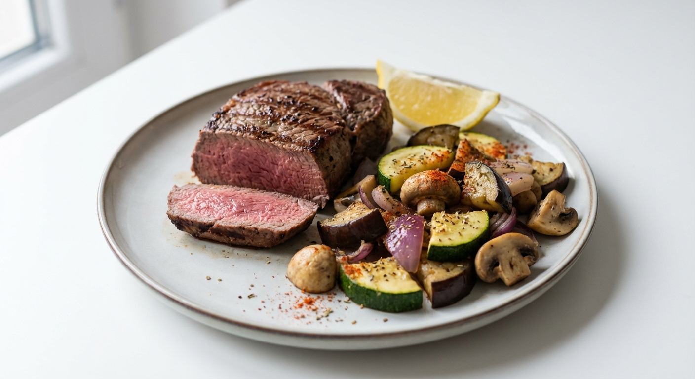 Polędwica wołowa z warzywami z patelni