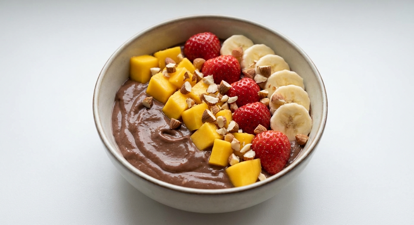 Pudding z Mango, Truskawkami i Migdałami