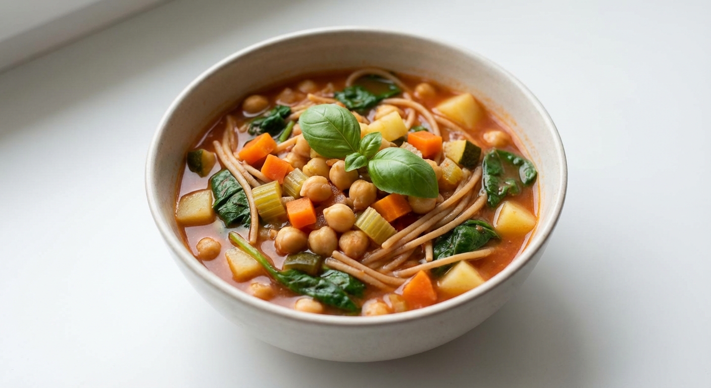 Minestrone z Ciecierzycą i Szpinakiem