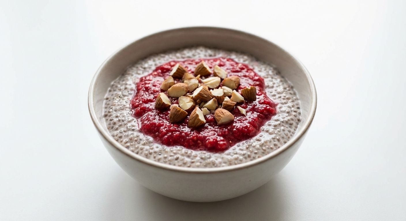 Malinowy pudding chia z migdałami