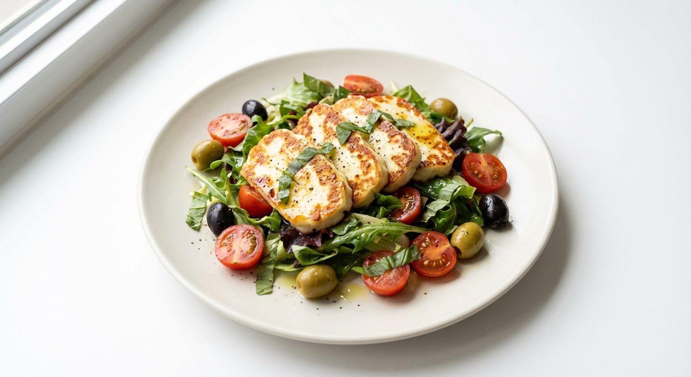 Sałatka Halloumi z Miodem, Oliwkami i Bazylią