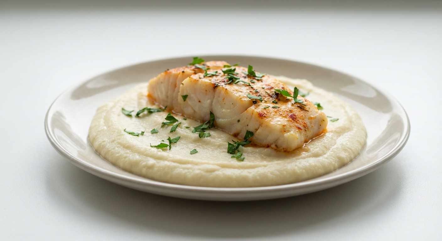 Pieczony Dorsz z Puree Kalafiorowym