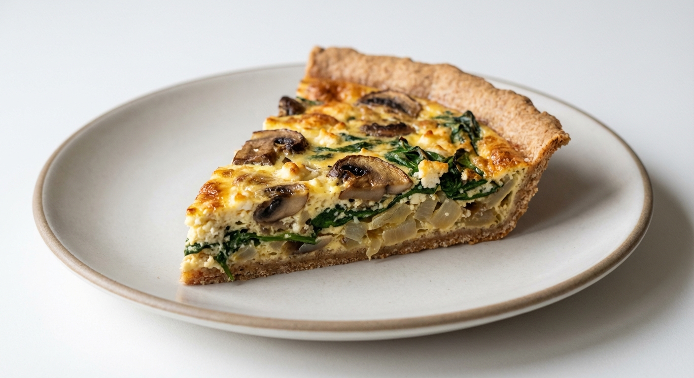 Quiche ze szpinakiem, pieczarkami i twarogiem