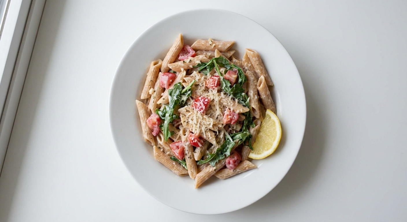 Penne z Rukolą, Pomidorem i Parmezanem