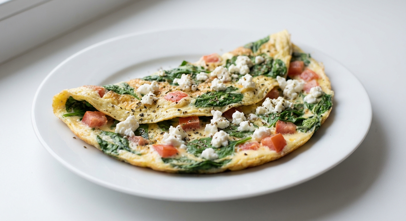 Omlet ze szpinakiem, twarogiem i pomidorem