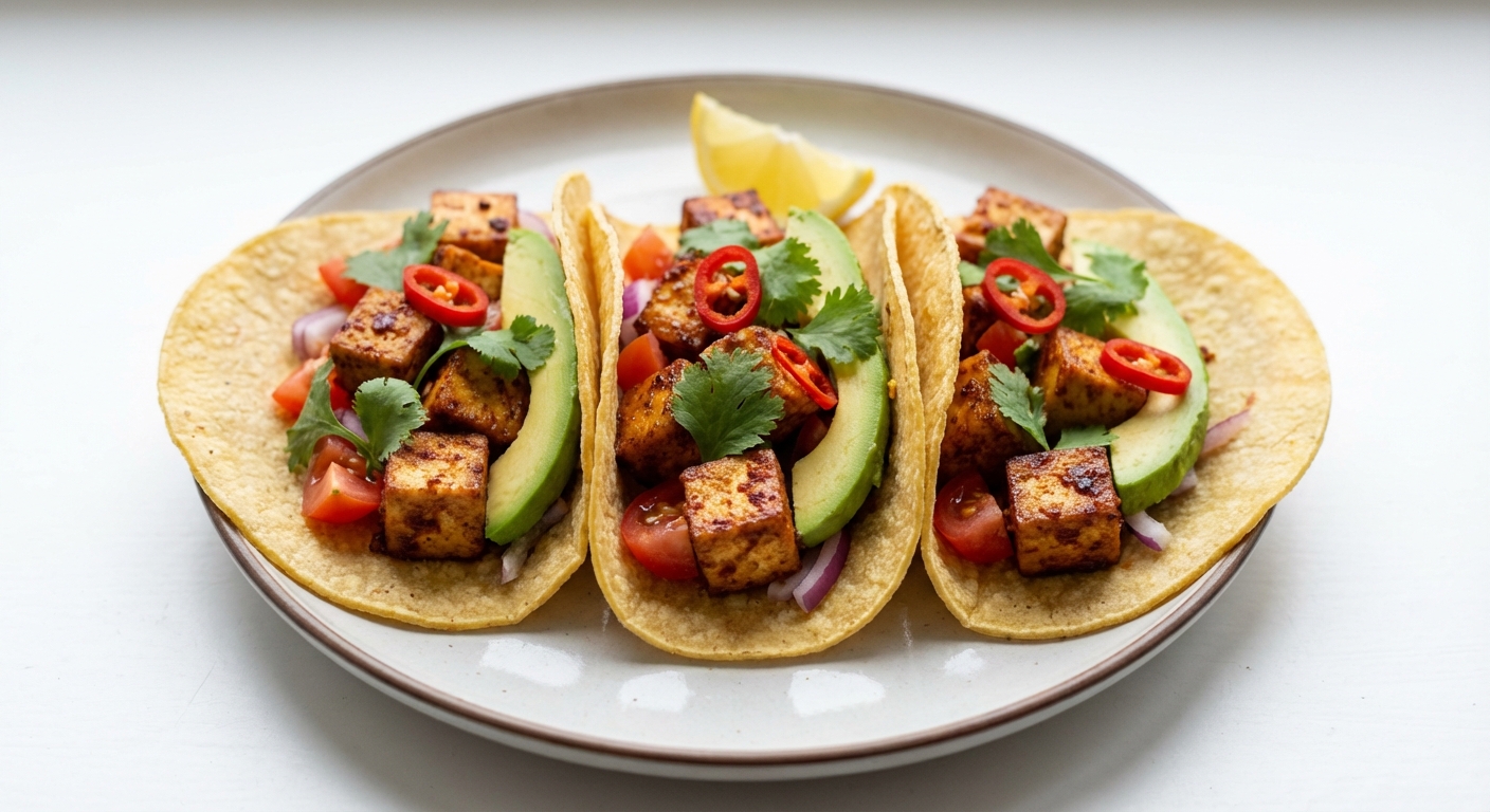 Tacos z tofu, awokado i pomidorami