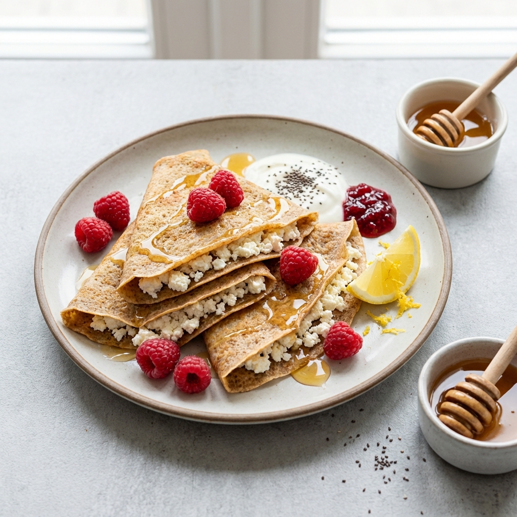 Naleśniki z Twarogiem, Malinami i Miodem