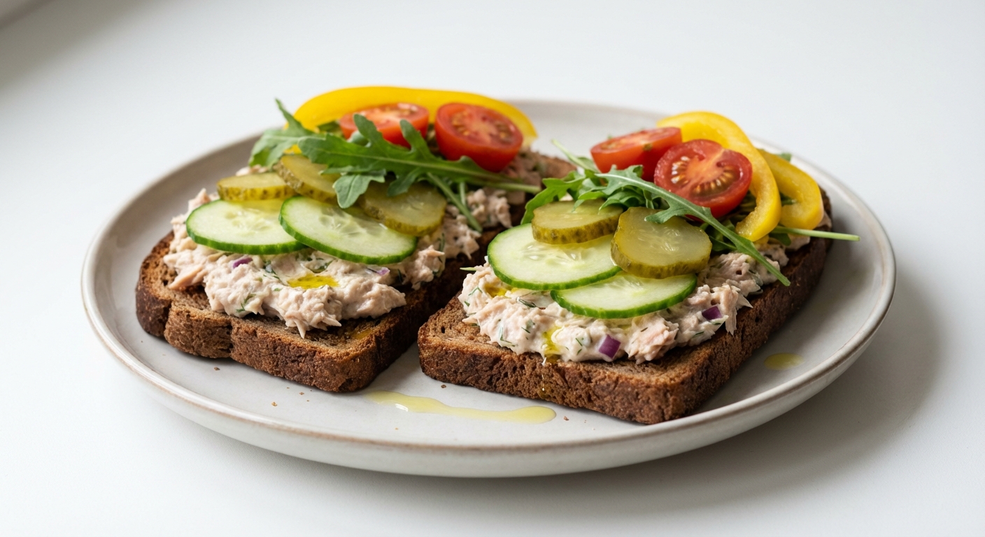 Żytnie kanapki z tuńczykiem i ogórkiem
