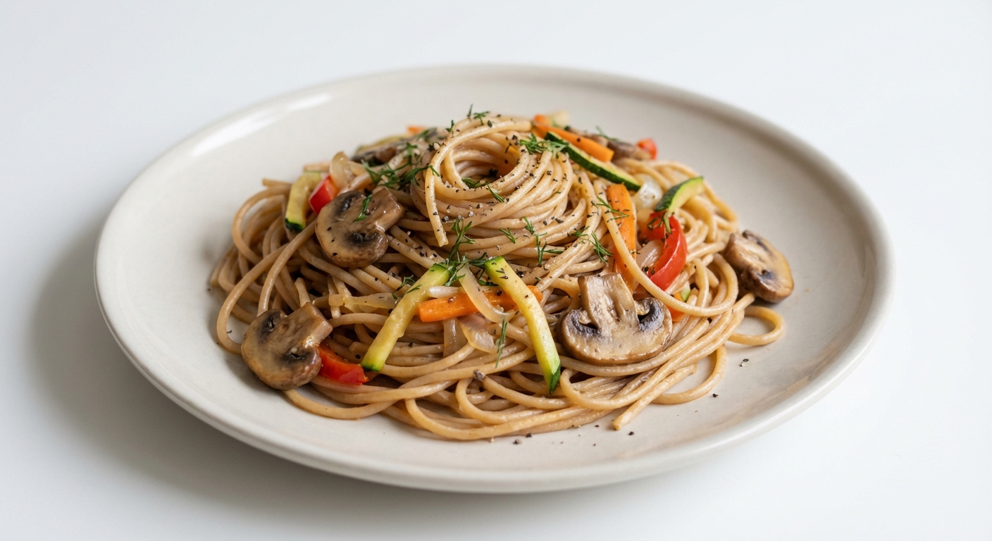 Razowe Spaghetti z Warzywami i Sosem