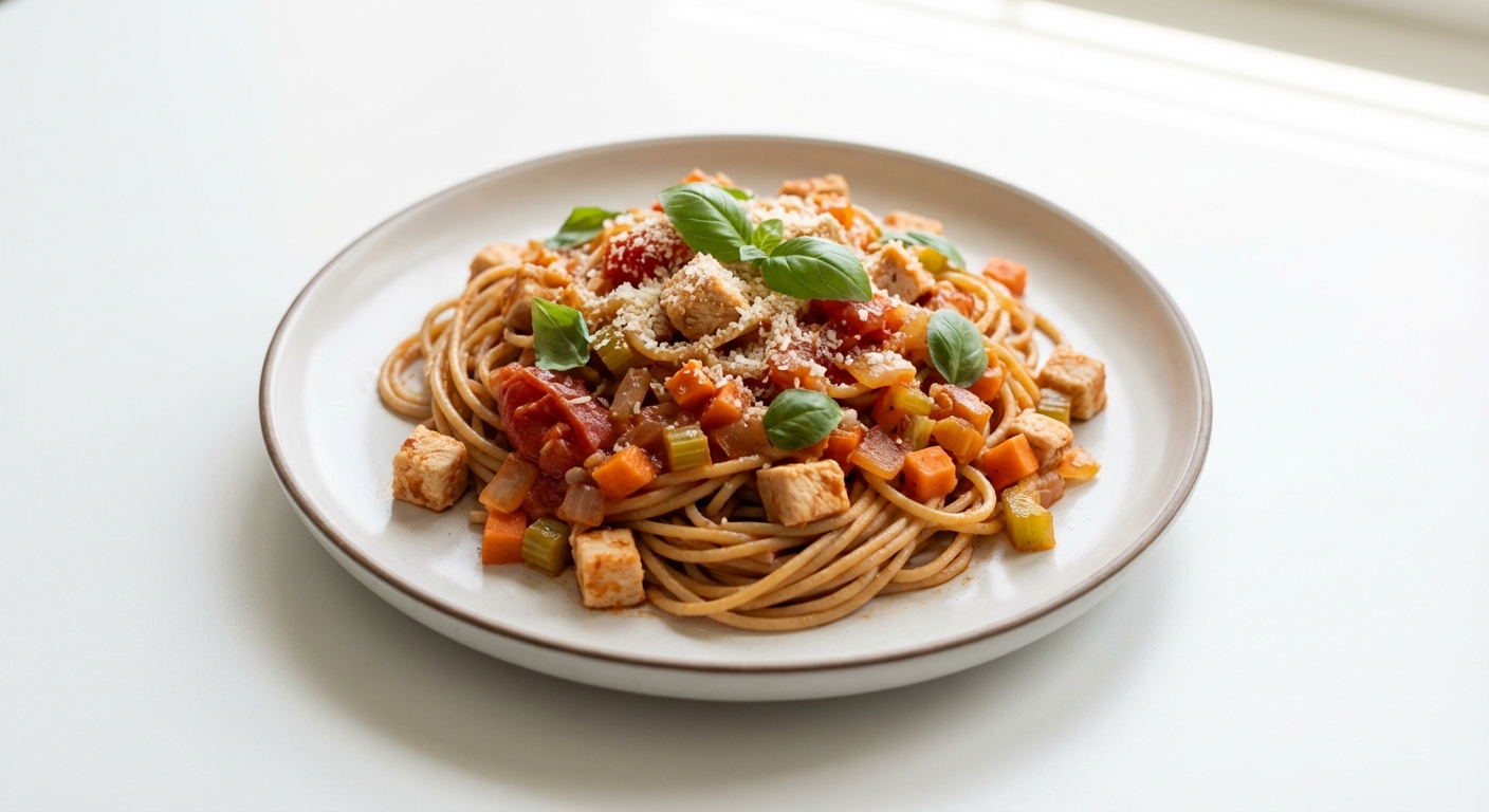 Razowe Spaghetti z Kurczakiem i Warzywami