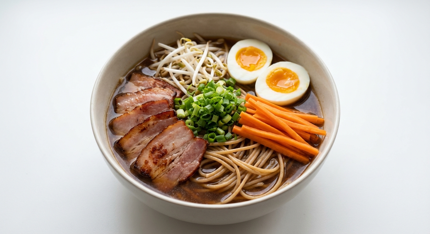 Ramen z Boczkiem, Jajkiem i Marchewką