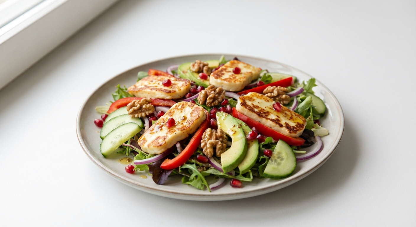 Sałatka z Halloumi, Granatem i Orzechami