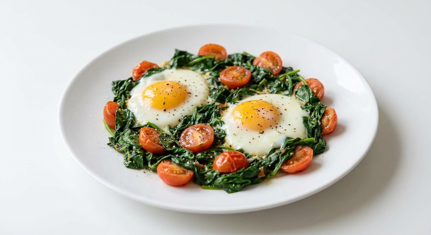 Jajka Sadzone na Szpinaku z Pomidorami