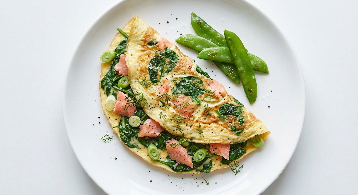 Omlet ze Szpinakiem, Łososiem i Dymką