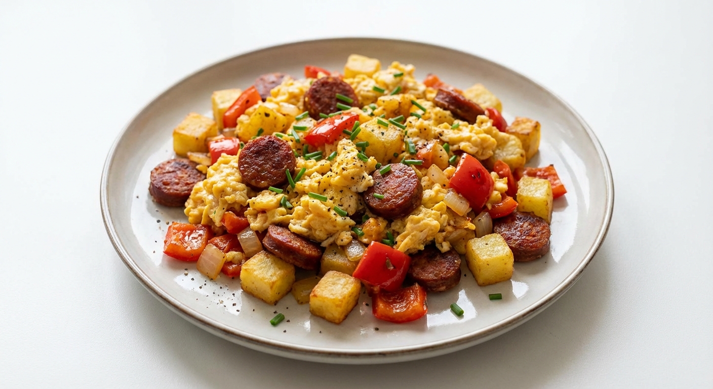 Jajecznica z Chorizo, Ziemniakami i Papryką