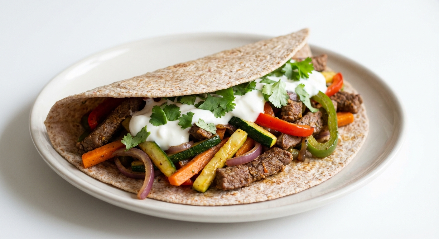 Tortilla z Wołowiną, Warzywami i Kolendrą