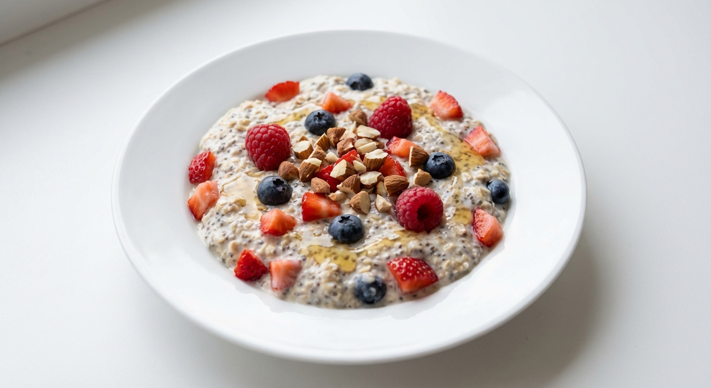 Nocna owsianka z chia, owocami i miodem
