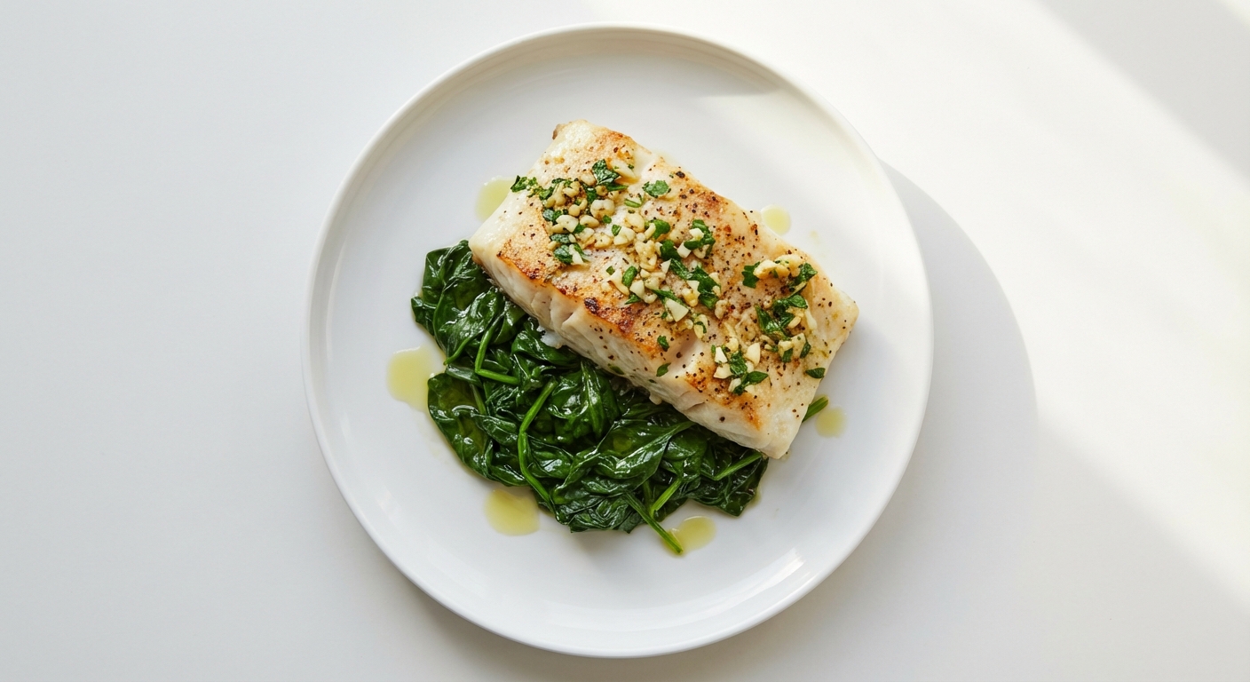 Dorsz z czosnkiem i szpinakiem