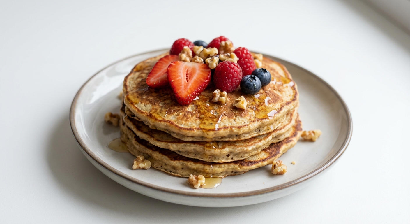 Placuszki bananowo-owsiane z owocami i miodem