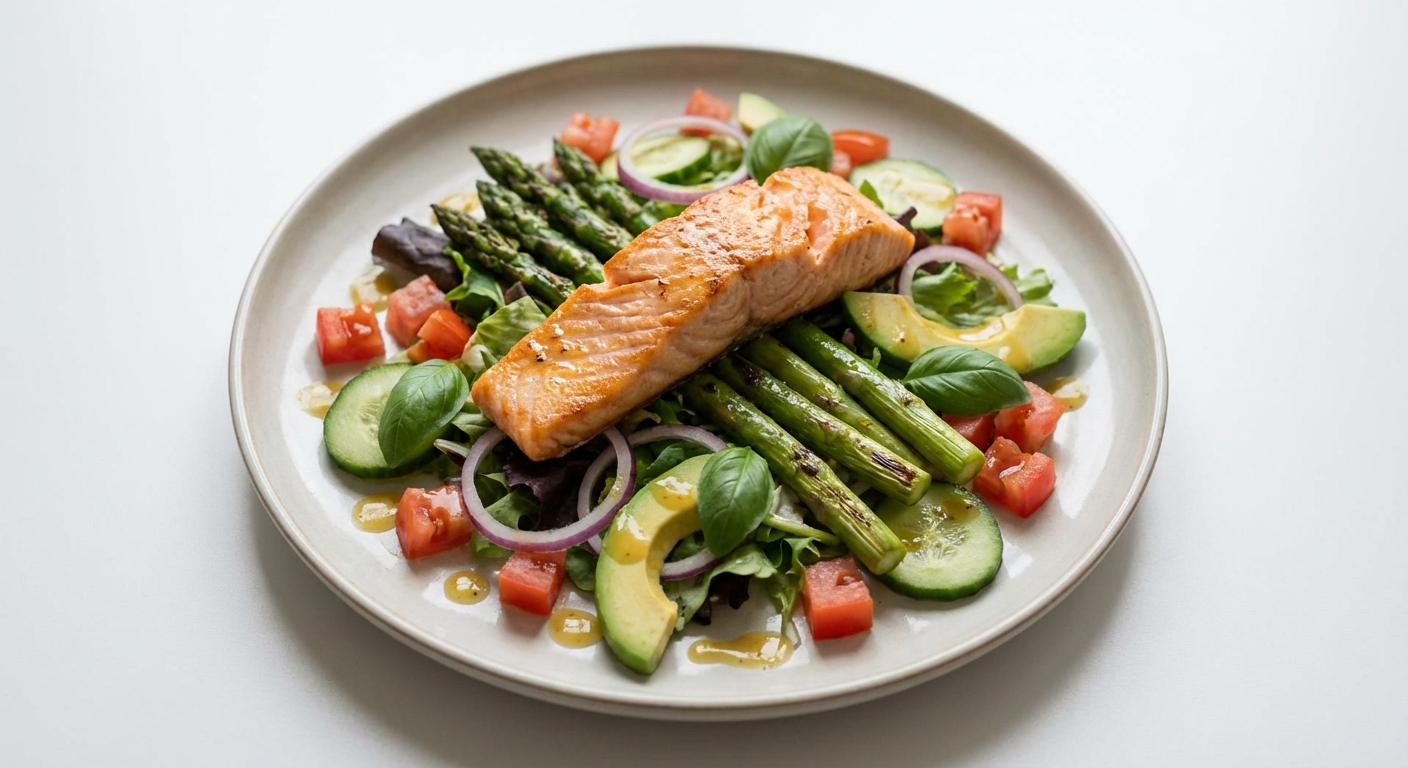 Sałatka z Łososiem, Szparagami i Miodem