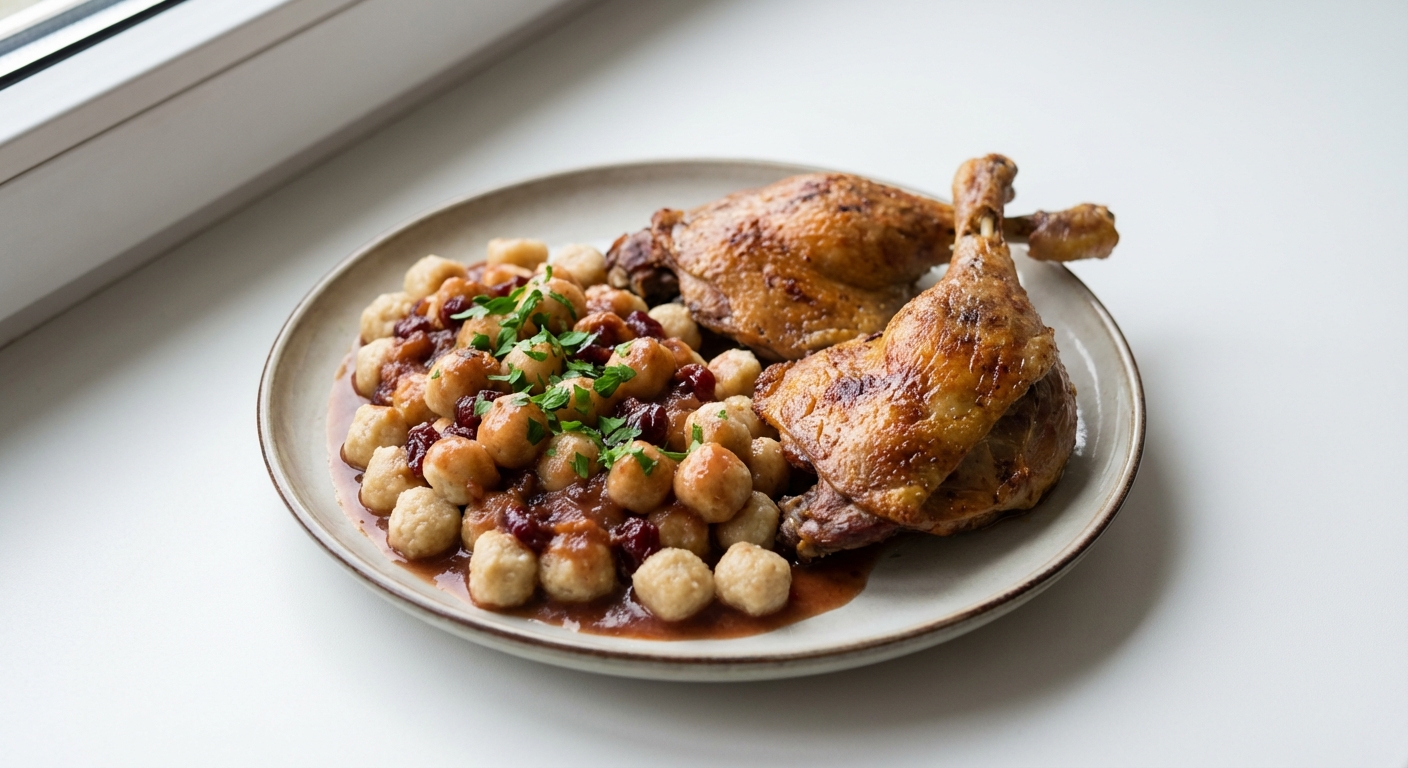 Kacze Udka z Żurawiną i Kluskami