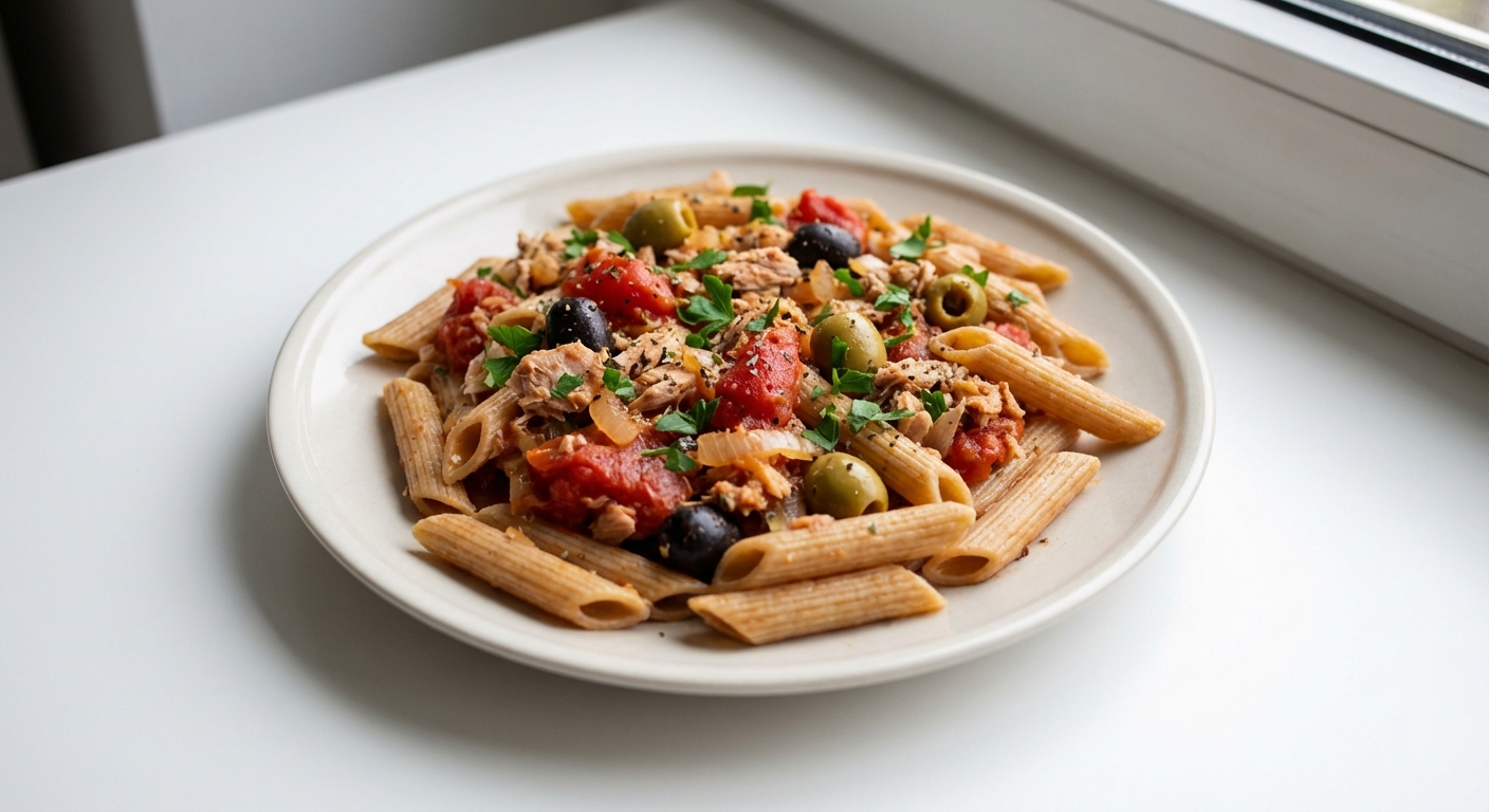 Pełnoziarniste Penne z Tuńczykiem i Oliwkami