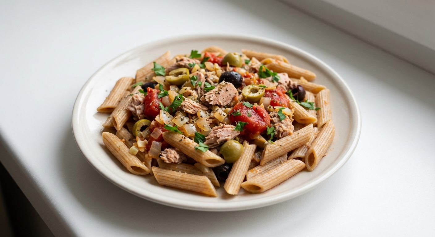 Pełnoziarniste Penne z Tuńczykiem i Oliwkami