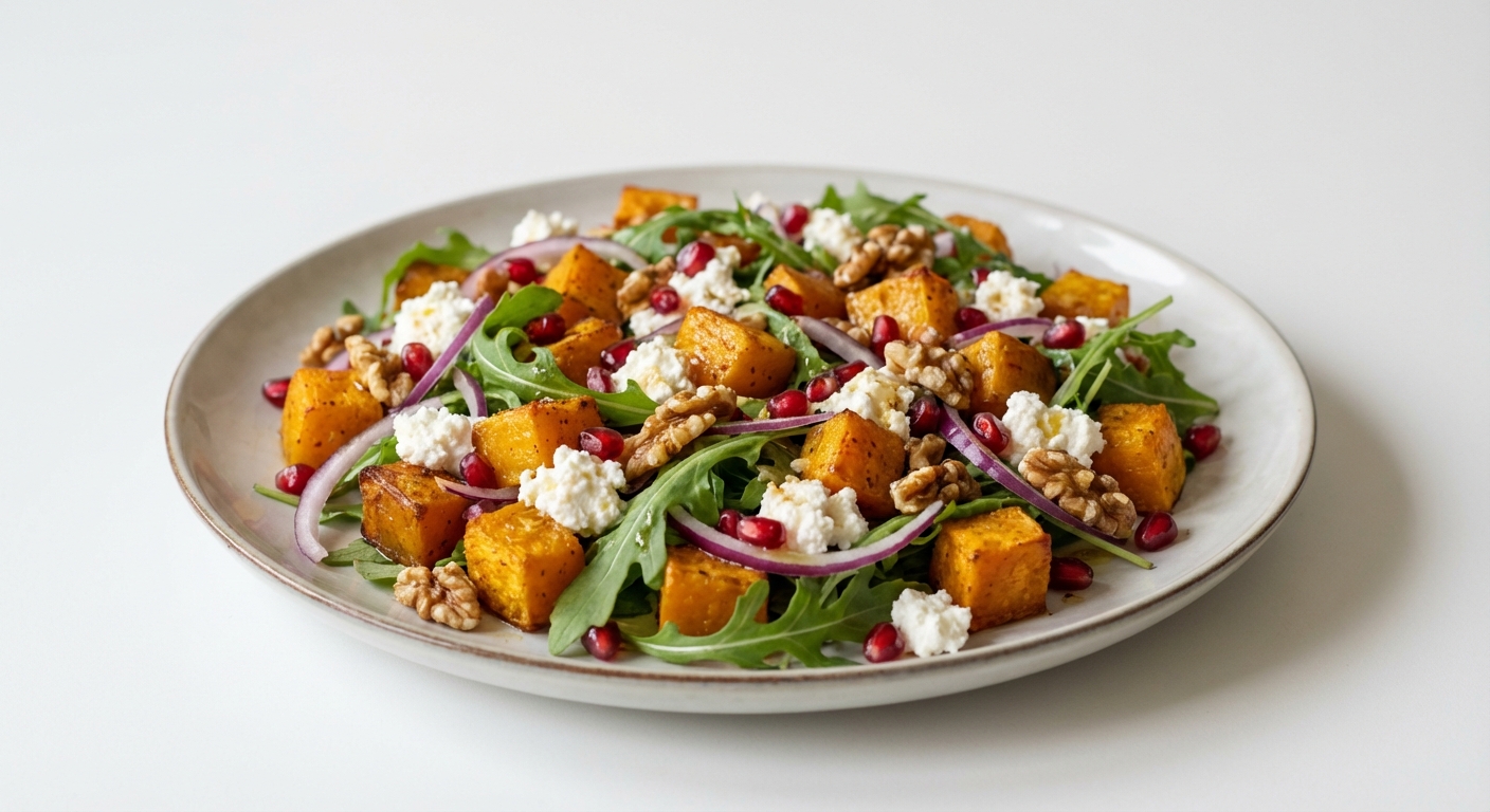 Sałatka z dynią, twarogiem i granatem