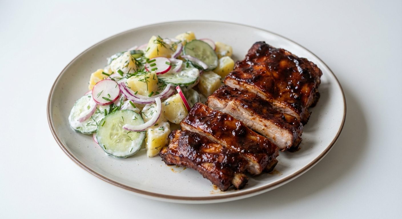 Miodowe Żeberka z Sałatką Ziemniaczaną