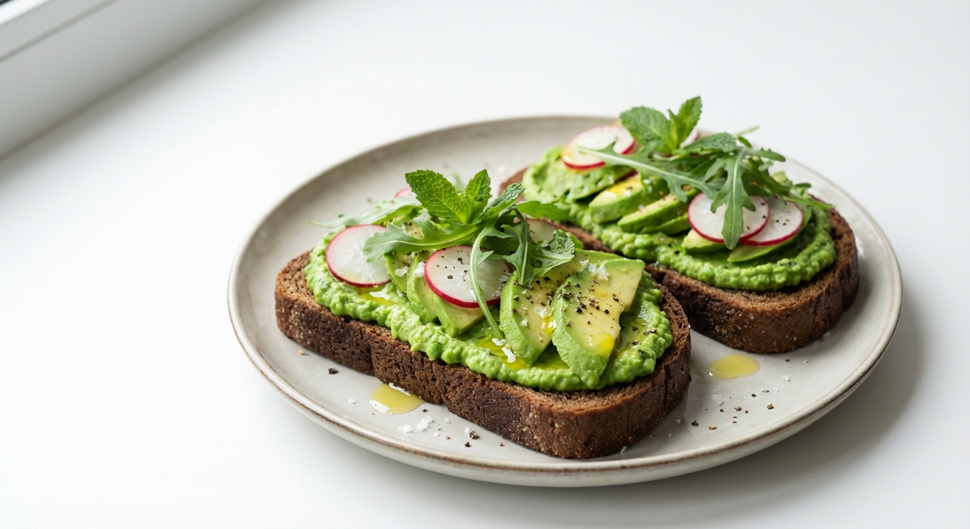 Żytnie kanapki z groszkiem, miętą i awokado