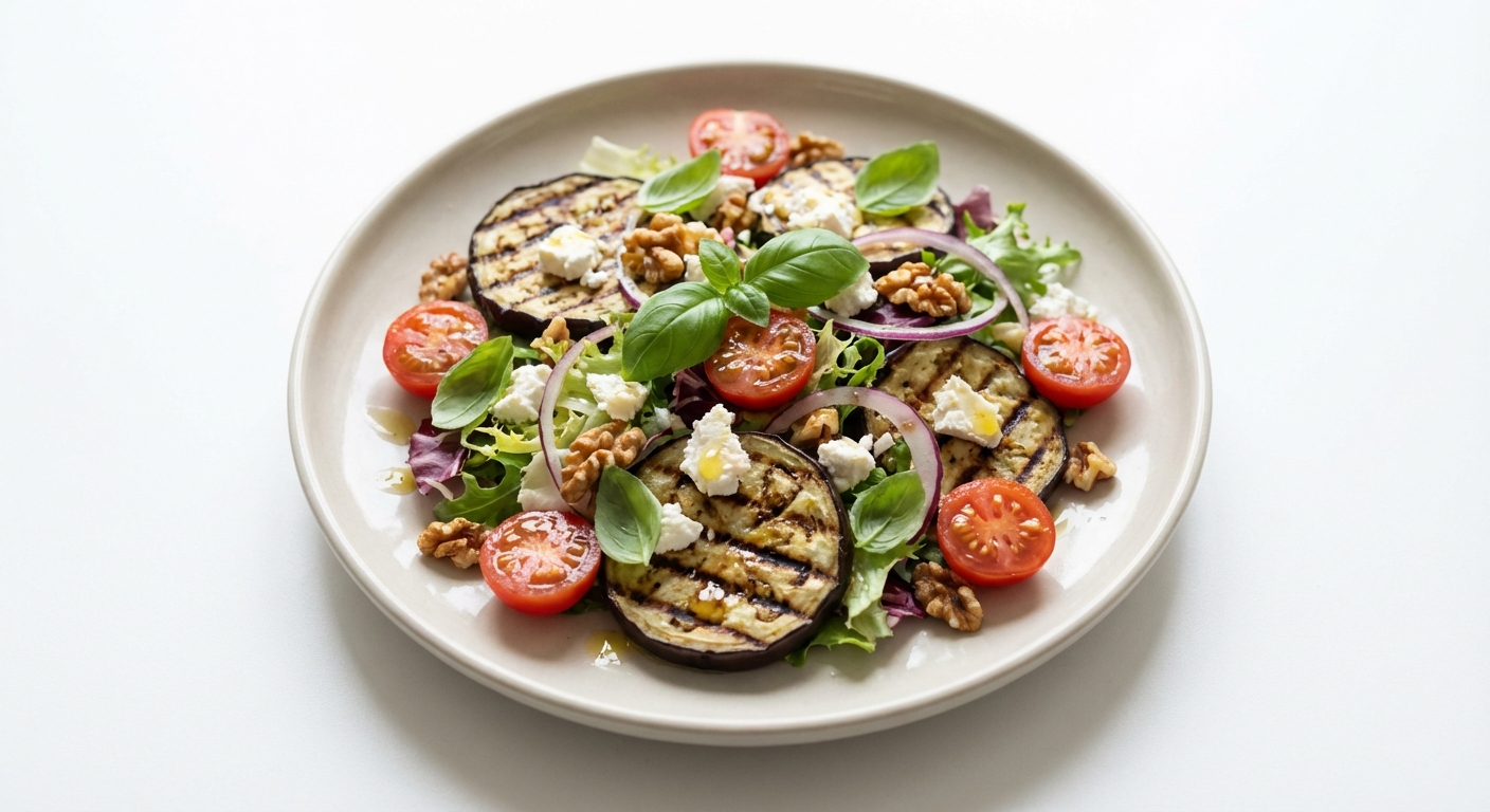 Sałatka z Bakłażana, Koziego Sera i Orzechów